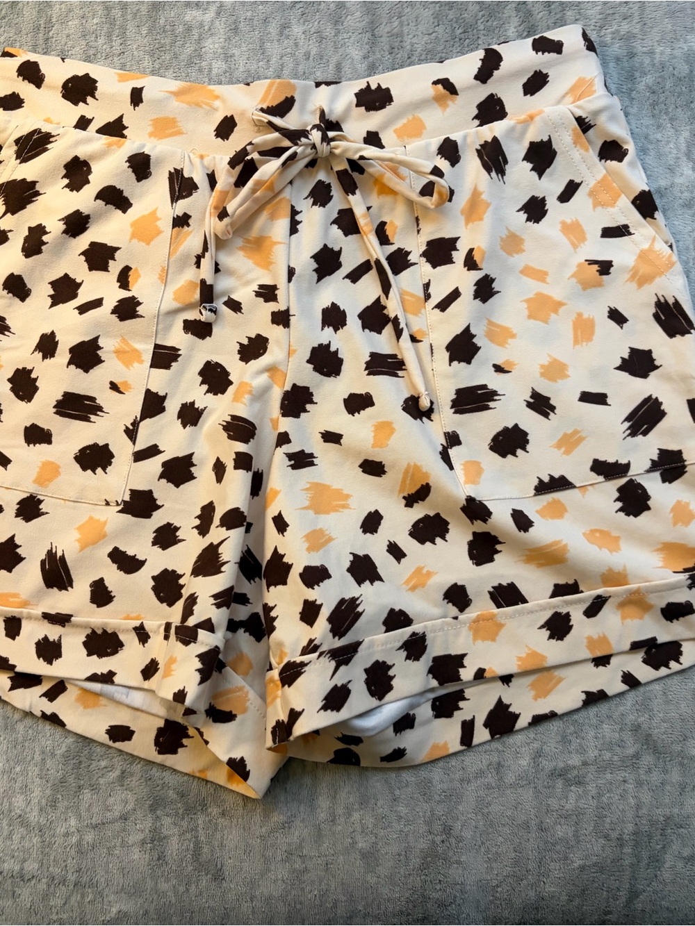 LuLaRoe Cream Shorts with Black and Tan Brushstroke Print